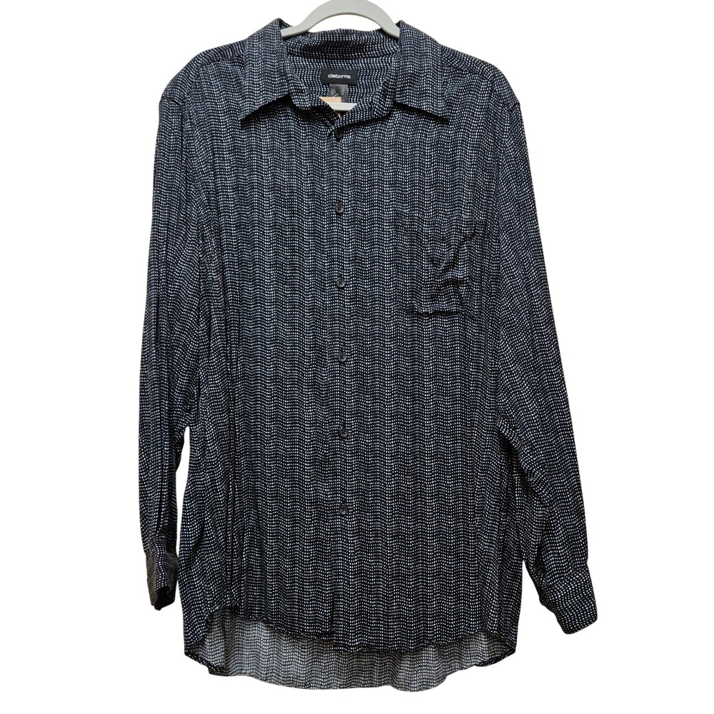 Men's Claiborne‎ Blue Dot Button Up Long Sleeve Shirt Size XL